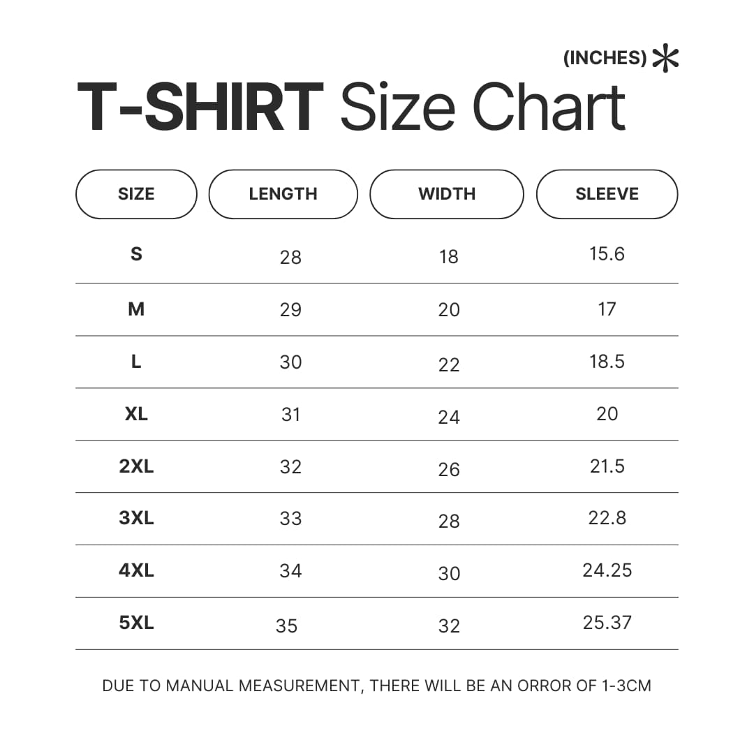 T shirt Size Chart - Snoopy UK Store
