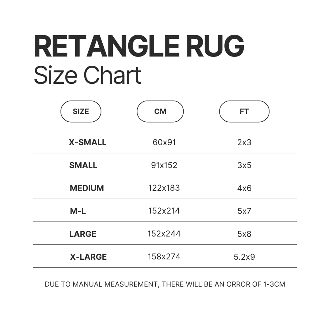Retangle Rug Size Chart - Snoopy UK Store